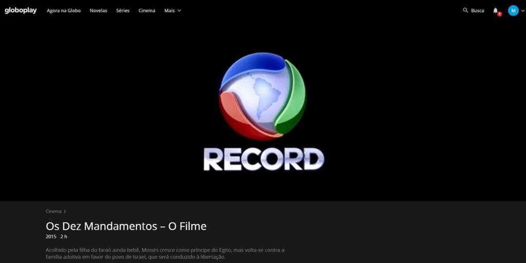 Produção da Record foi parar no serviço de streaming da Globo (Foto: Reprodução/Globoplay) Produção da Record foi parar no serviço de streaming da Globo (Foto: Reprodução/Globoplay)