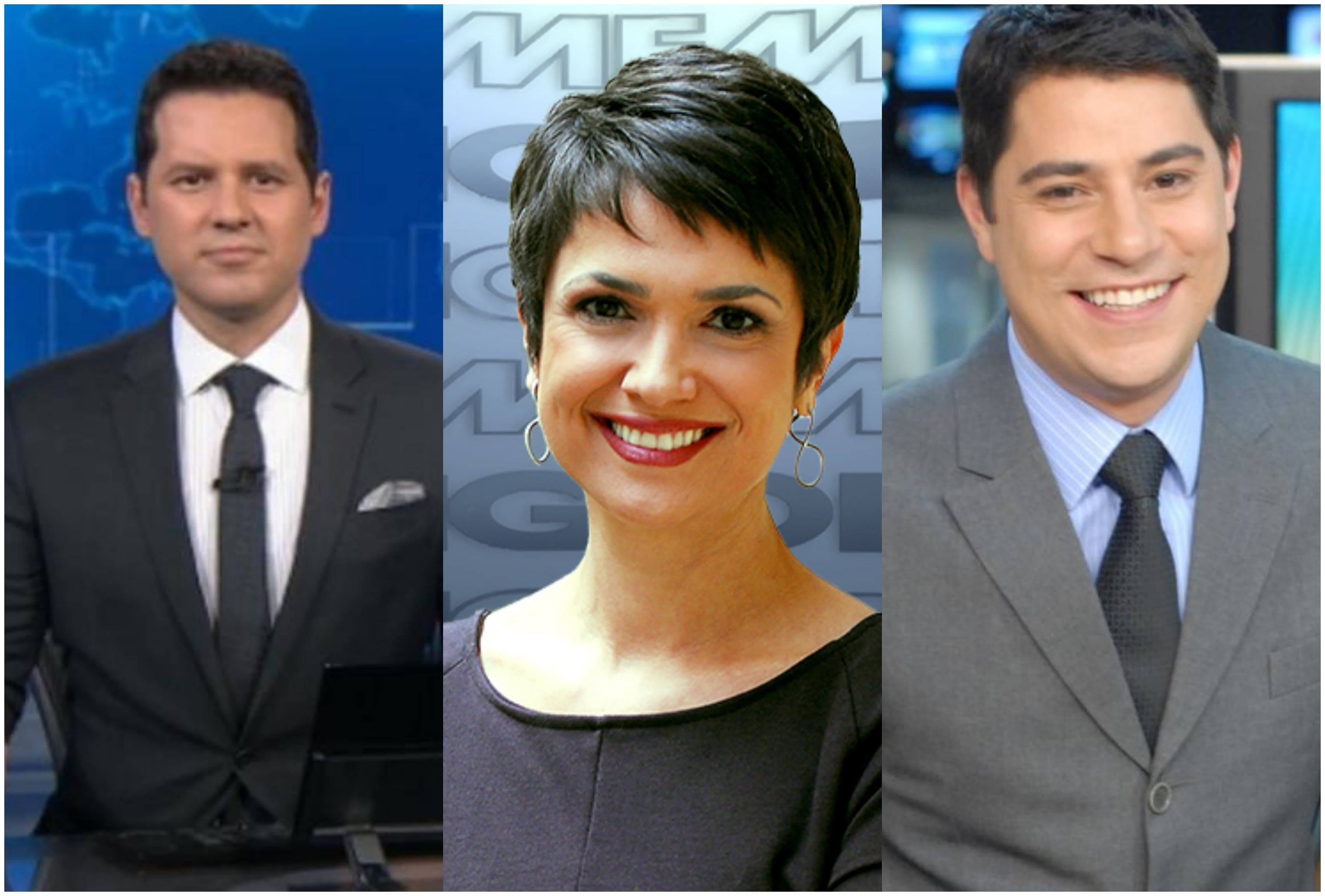 Dony De Nuccio, Sandra Annenberg e Evaristo Costas. Foto: Reprodução/Montagem TV Foco GLOBO Dony De Nuccio, Sandra Annenberg e Evaristo Costas. Foto: Reprodução/Montagem TV Foco GLOBO