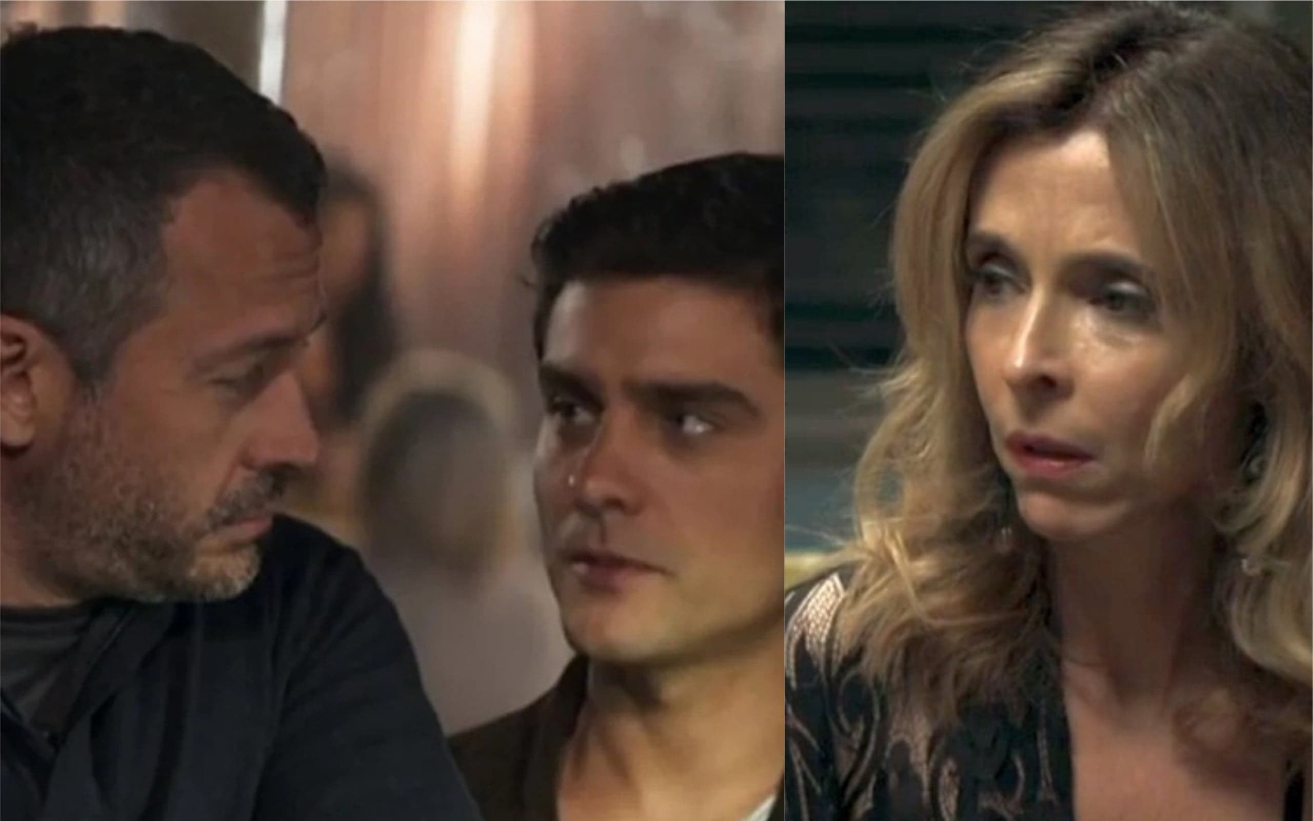 Agno (Malvino Salvador), Leandro (Guilherme Leicam) e Lyris (Deborah Evelyn) em A Dona do Pedaço (Foto: Divulgação / TV Foco) Agno (Malvino Salvador), Leandro (Guilherme Leicam) e Lyris (Deborah Evelyn) em A Dona do Pedaço (Foto: Divulgação / TV Foco)