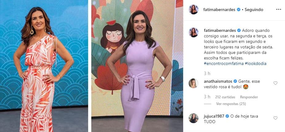 Fátima Bernardes publicou seus looks no Encontro desta semana (Foto: Reprodução/Instagram)