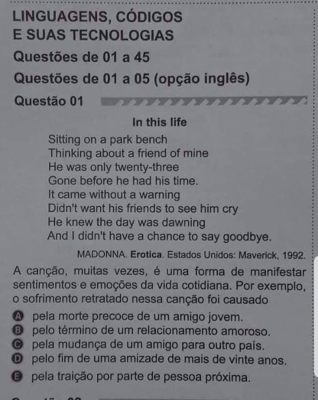 Questão que contém a canção da cantora (Foto: Reprodução)