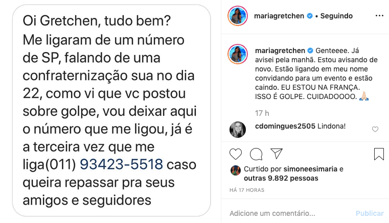 Cantora desmente golpe envolvendo seu nome e alerta amigos e fãs. Foto: Reproduçã