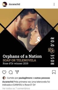 Órfãos da Terra da Globo,desbanca Topíssima da Record e leva o troféu internacional Rose D'Or" ,por melhor novela (Imagem: Instagram)