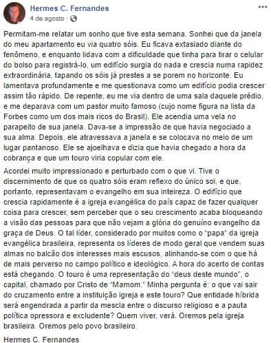 Pastor Hermes faz revelação chocante (Foto: Reprodução/Facebook) Pastor Hermes faz revelação chocante (Foto: Reprodução/Facebook)