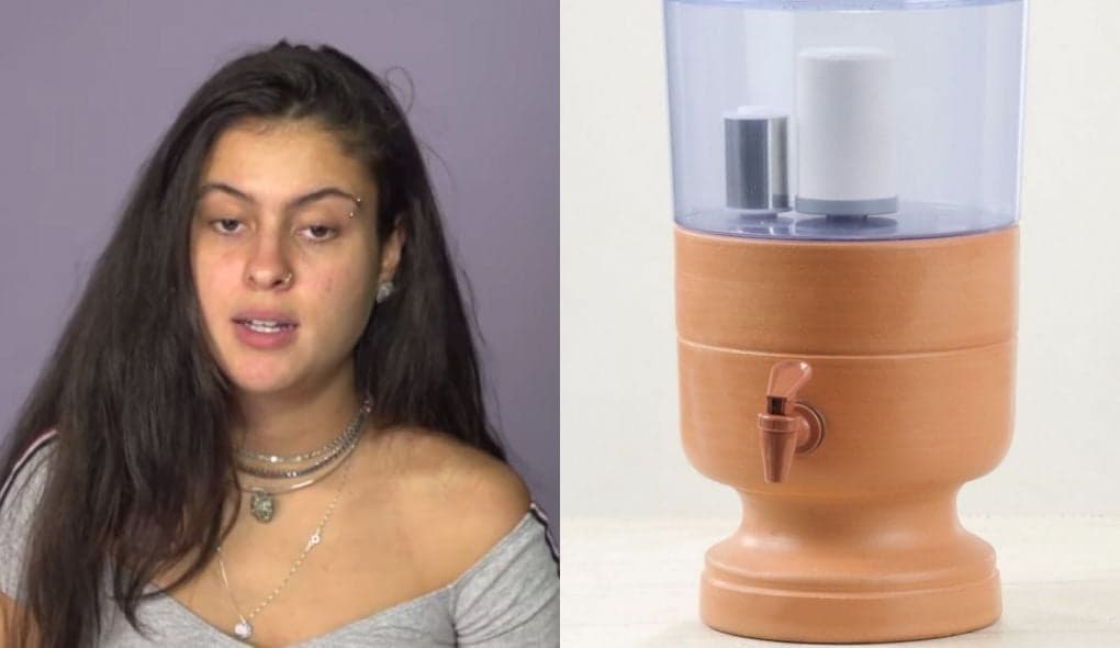 Ex-BBB, Hana Khalil, passa mal após beber água contaminada, fica de cama e faz alerta: "Não bebam água de filtro"