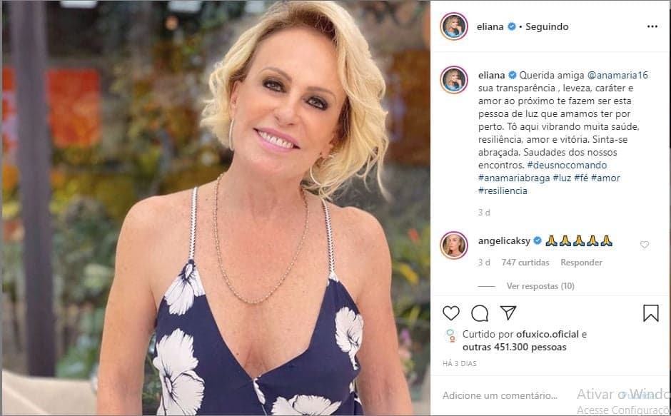 Eliana desejou uma boa recuperação para Ana Maria Braga Eliana desejou uma boa recuperação para Ana Maria Braga