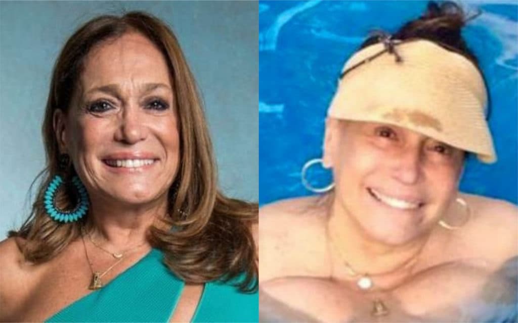 Amada? Susana Vieira, aos 77 anos, surge de maiô super decotado e é vista com mão boba mostrando tudo