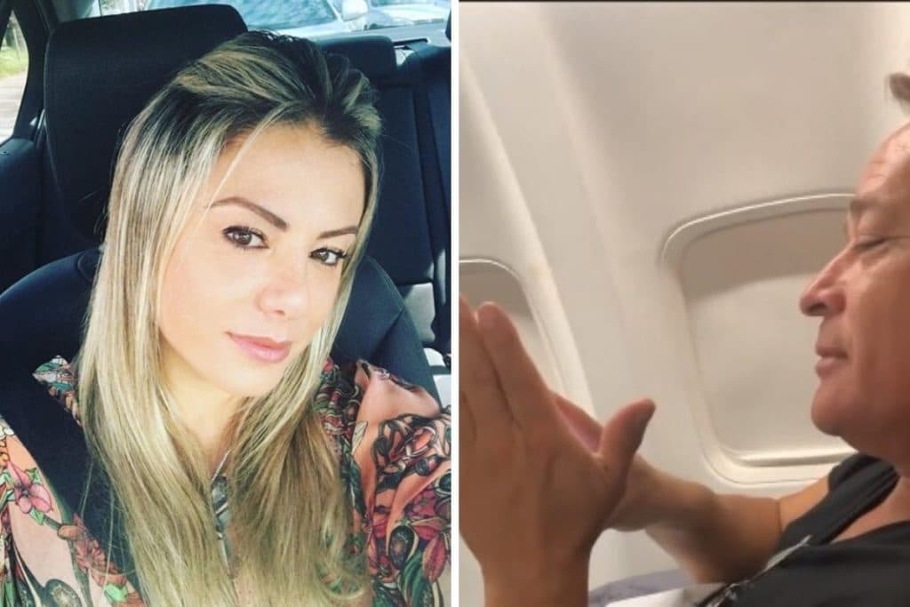 Leonardo esconde conversa de WhatsApp de sua esposa e os dois protagonizam cena de ciumes em avião