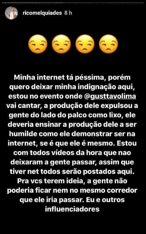 Rico Melquiades expôs produção do show de Gusttavo Lima (Foto: Reprodução/ Instagram) Rico Melquiades expôs produção do show de Gusttavo Lima (Foto: Reprodução/ Instagram)