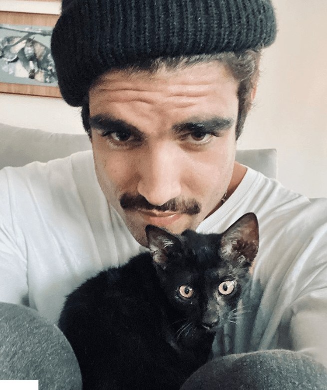 Caio Castro apareceu com gato de Grazi Massafera (Foto: Reprodução) Caio Castro apareceu com gato de Grazi Massafera (Foto: Reprodução)