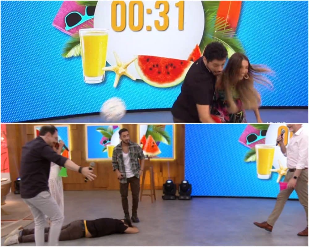 Chocada! Ao vivo, Patrícia Poeta empurra apresentador da Globo que leva tombo no palco: "Emergência"