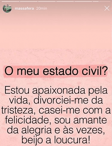Grazi Massafera compartilha mensagem sobre seu estado civil (Foto: Reprodução) Grazi Massafera compartilha mensagem sobre seu estado civil (Foto: Reprodução)