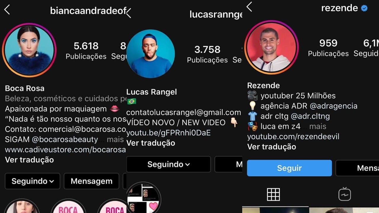 Boca Rosa, Lucas Rangel e Rezende (Foto: Reprodução/Instagram/Montagem TV Foco) Boca Rosa, Lucas Rangel e Rezende (Foto: Reprodução/Instagram/Montagem TV Foco)