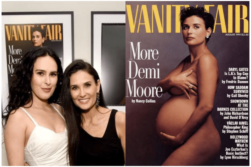 Irmãs? Demi Moore aparenta ter a idade da filha em evento que homenageia capa da atriz pelada e grávida