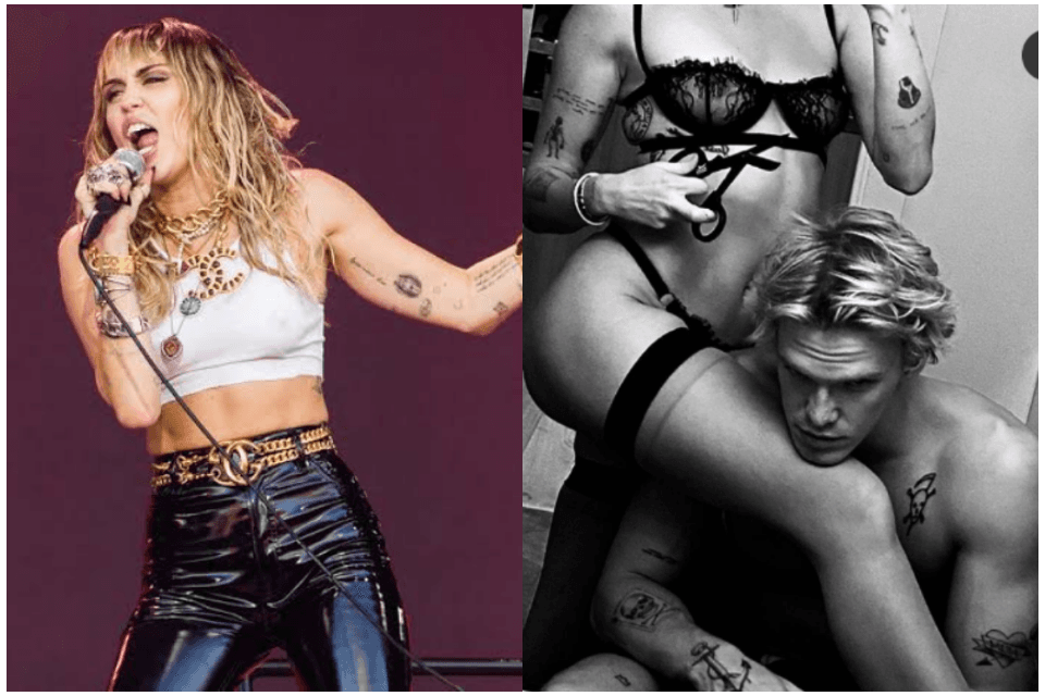 Miley Cyrus posta foto apenas de lingerie ao lado do namorado e web vai ao delírio: "Que corpão"