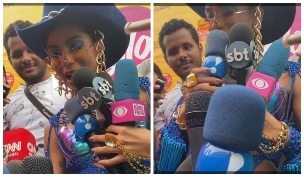 Anitta interrompe reportagem, rouba microfones dos repórteres em vídeo e espanta público: "Louca"