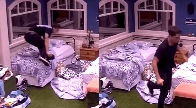 BBB20: Felipe Prior surta ao comemorar e pula várias vezes em cama aos gritos: "Não canta vitória"