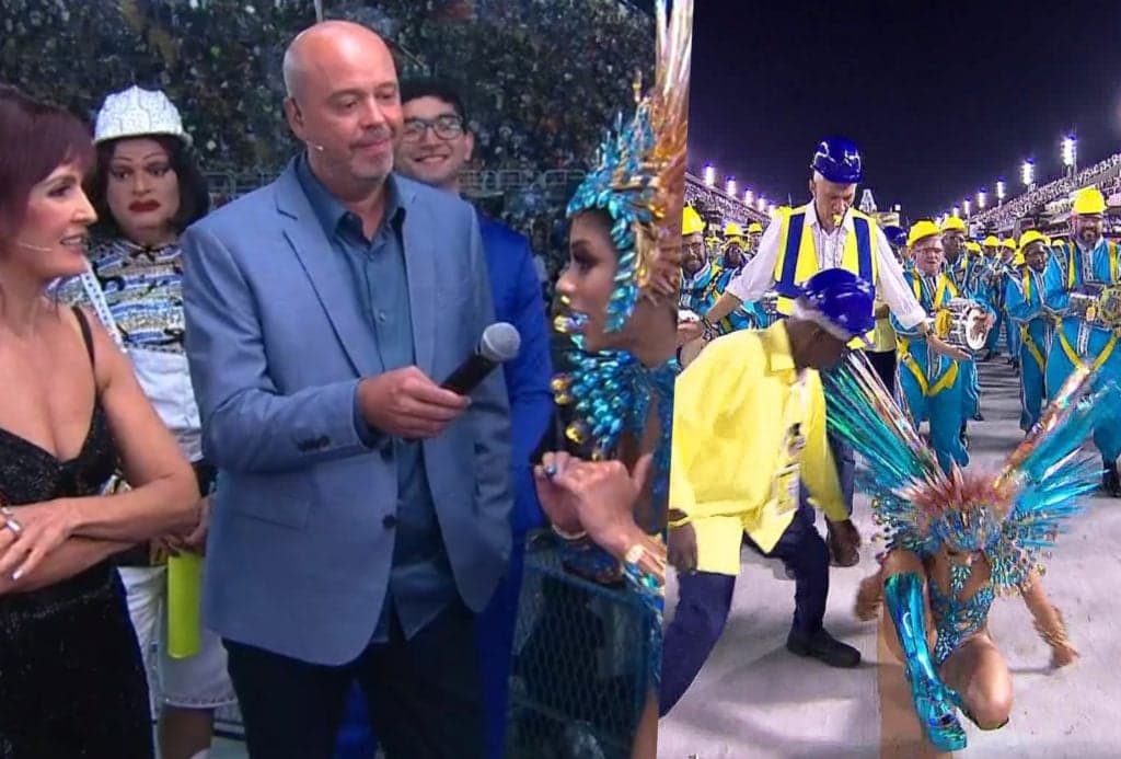 Lexa leva tombo no meio da avenida em desfile, ao vivo na Globo, é levada para o estúdio e surge chorando