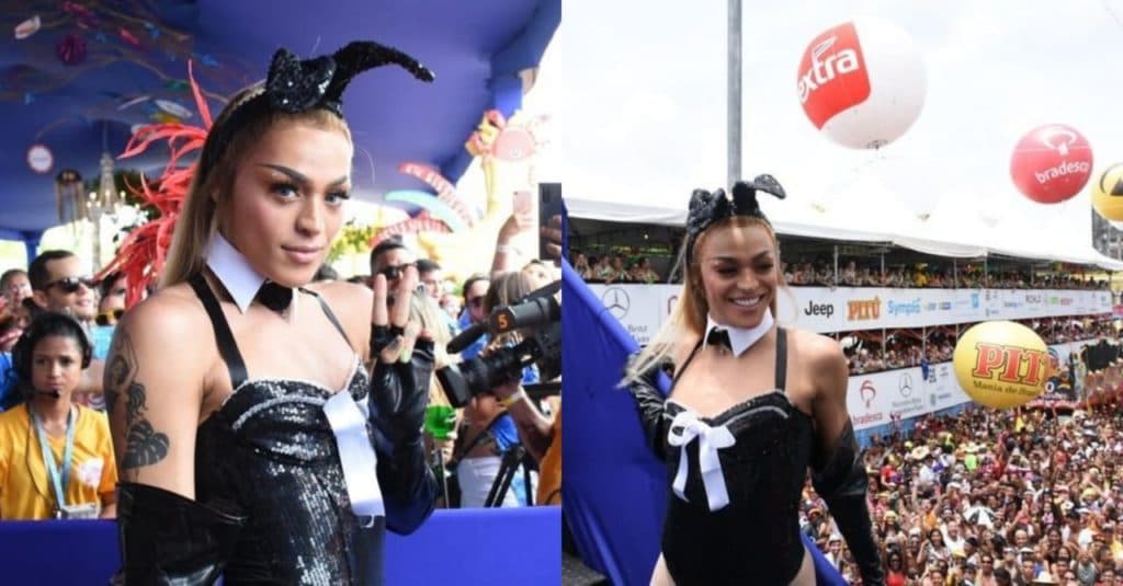 Pabllo Vittar rouba a cena como coelhinha da Playboy em bloco de rua