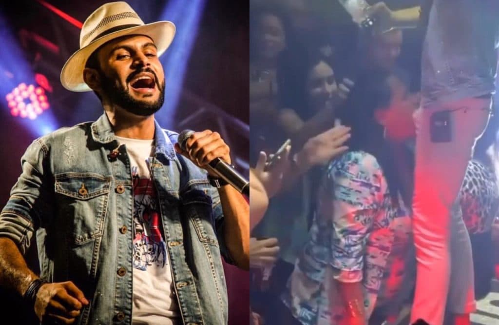Gente? Fã “surta”, cai de boca aberta e dá mordida em pênis do cantor Thullio Milionário durante show