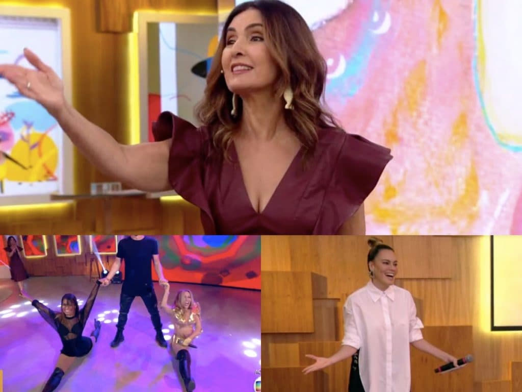 Com atriz "atrasilda" no meio do palco e Joelma abrindo espacate logo cedo, Fátima Bernardes reage: "Meu Deus"