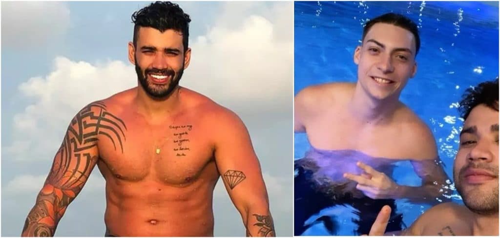 Com fama de bem dotado, Gusttavo Lima é clicado seminu ao lado do filho de Bolsonaro