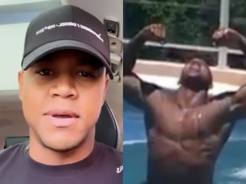 Chocada! Léo Santana surge completamente molhado, exibe volumão e deixa tudo à mostra: "Misericórdia"