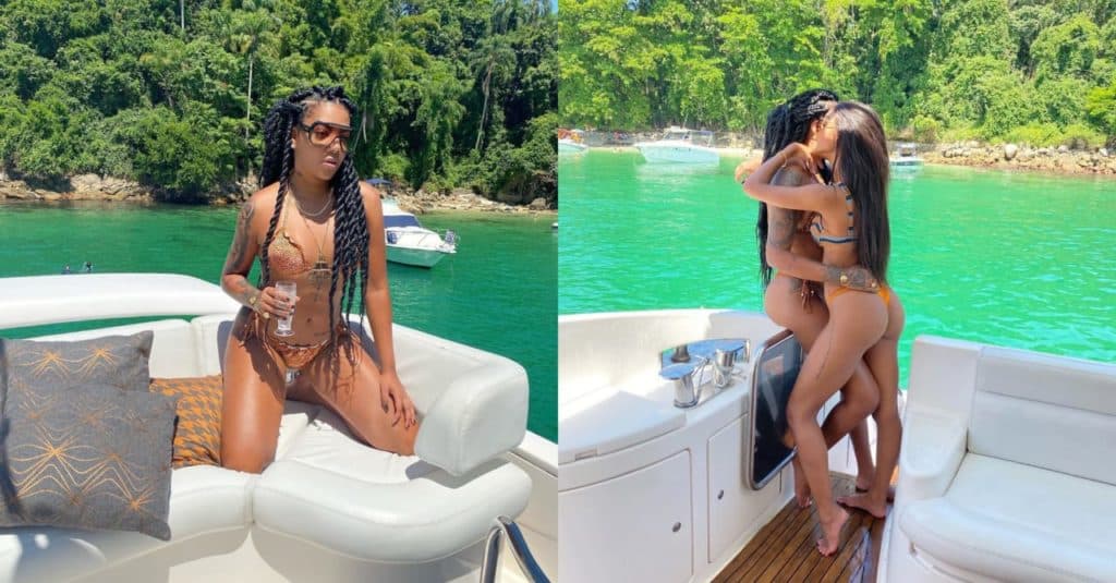Ludmilla faz festão em barco na madrugada com esposa e amigos