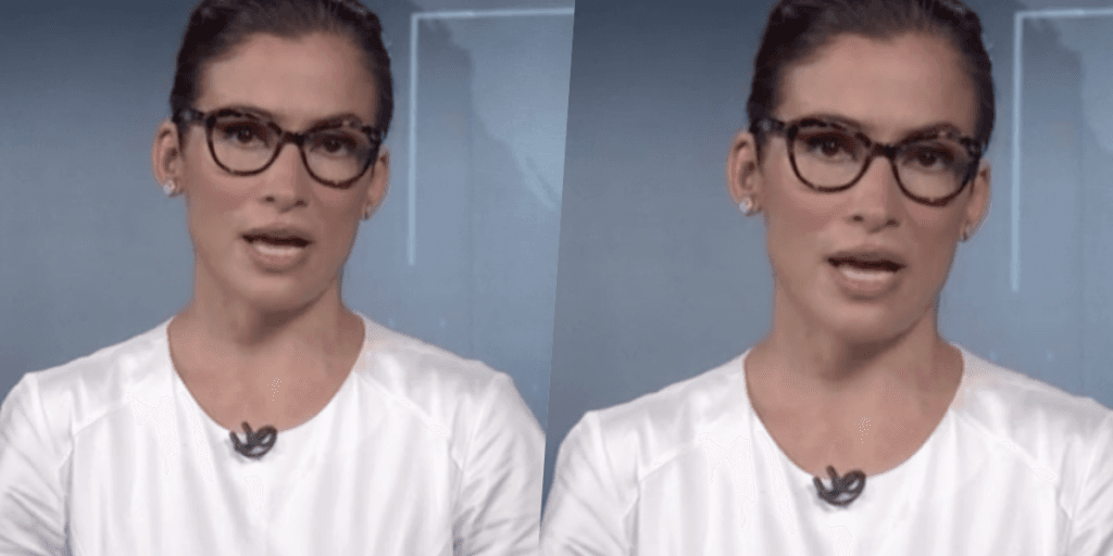 Ao vivo no Jornal Nacional, Renata Vasconcellos vai de branco, é traída pela roupa e paga peitinho: "Sério?"