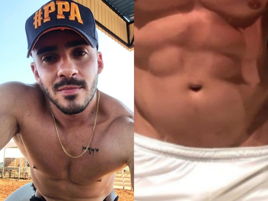 Sertanejo Alex Stella passa dos limites, deixa tudo marcando em shorts branco e mangueira do cantor escapa