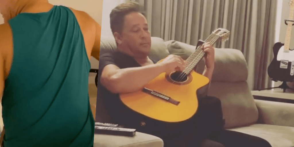Esposa de Leonardo, após escândalo, flagra marido de sunga usando objeto íntimo: "Mãozinha"