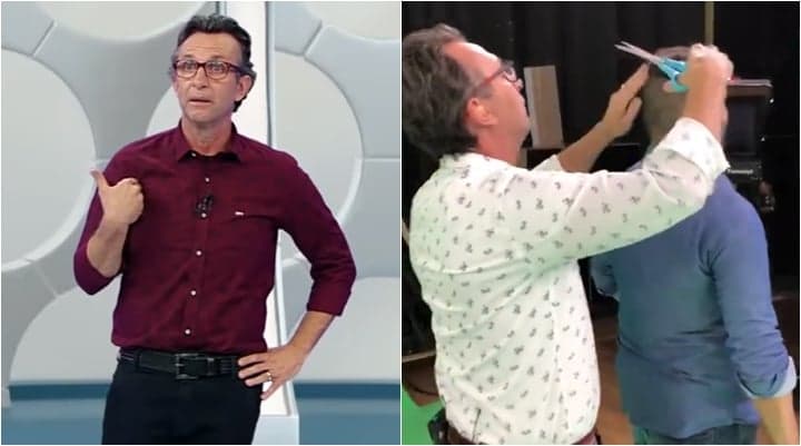 Neto perde a linha e é flagrado cortando cabelo de jornalista no seu programa; veja