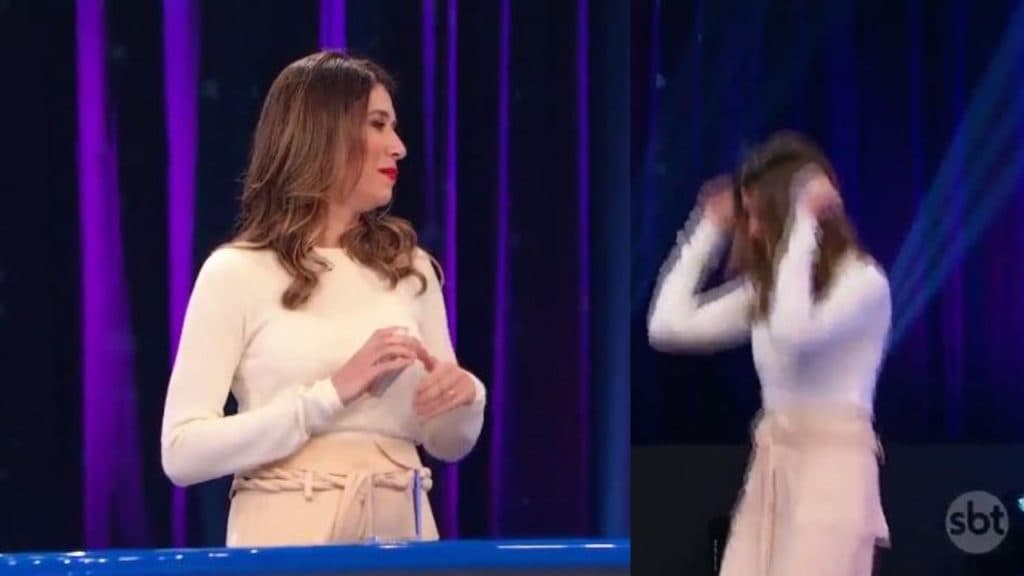Rebeca Abravanel, após banho e surto em palco no SBT, acaba enlouquecendo com convidado: "Poder pular"
