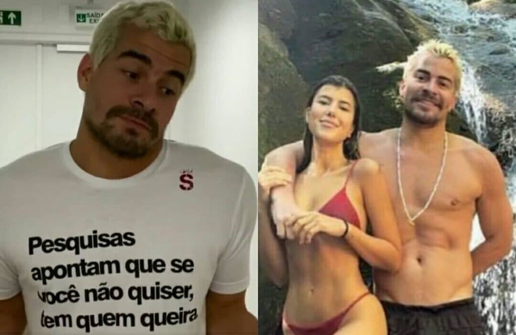Thiago Martins entrega volume exagerado em click com a namorada: "Barraca armada"