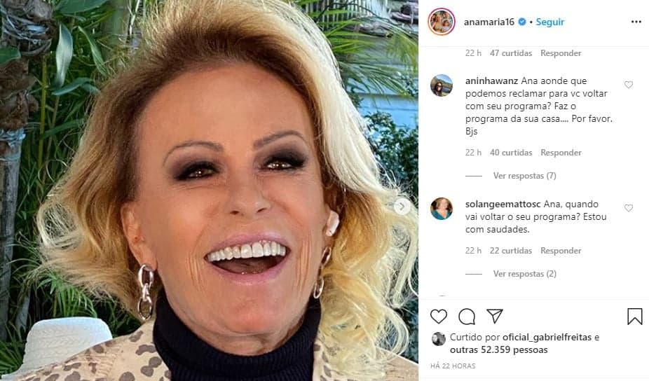 Ana Maria Braga tem sido motivo de exigência por parte de fãs (Foto: Reprodução/Instagram) Globo Ana Maria Braga tem sido motivo de exigência por parte de fãs (Foto: Reprodução/Instagram) Globo