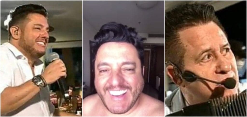 Bruno, da dupla com Marrone, após pegar em partes íntimas, surge com cantor atochado em seu colo: "Imagem pesada"