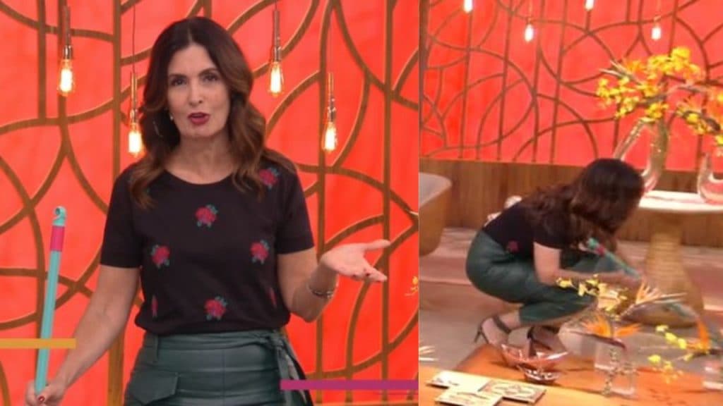 Ao vivo, Fátima Bernardes exige vassoura, varre estúdio do Encontro e deixa equipe de limpeza constrangida: "Aqui ó"