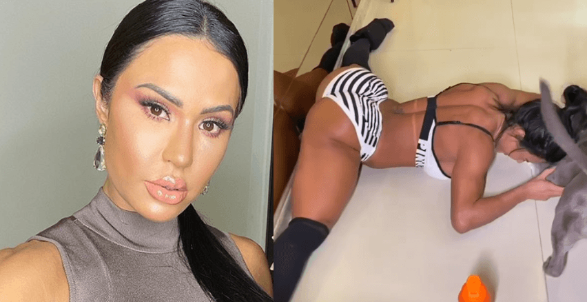 Gracyanne Barbosa surge 'toda aberta' ao lado de cachorro e surpreende fãs com elasticidade; assista