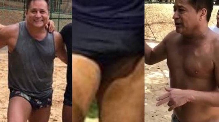 Leonardo surge de sunga com rapazes e parte íntima do cantor deixa todos incrédulos: "Caraca"