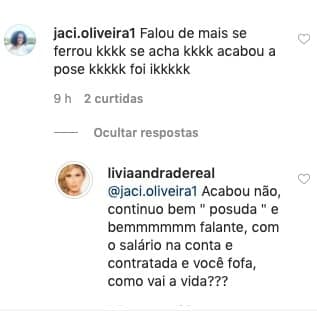 A famosa ex-apresentadora do Fofocalizando do SBT, Lívia Andrade respondeu seguidora após briga com Silvio Santos (Foto: reprodução/SBT)