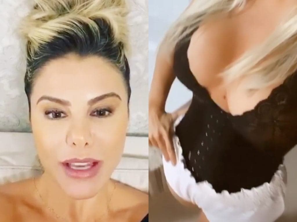 Poliana Rocha, esposa de Leonardo, mostra corpão com tudo em cima