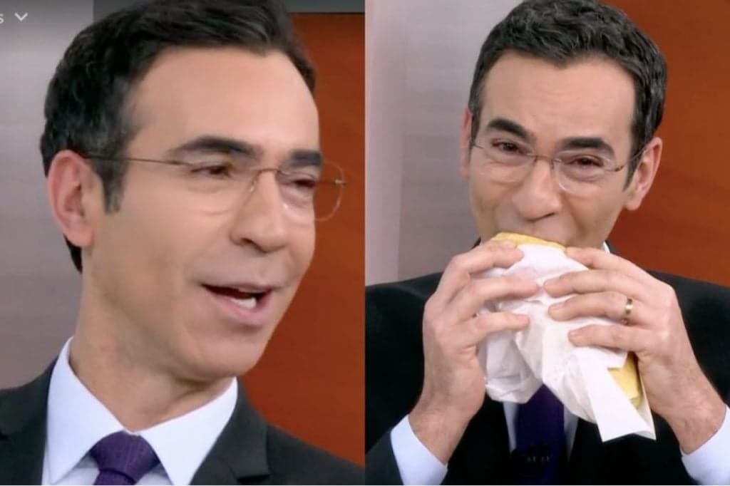 Cesar Tralli quebra protocolo de jornalismo da Globo e almoça dentro do estúdio do jornal: "Não vou comer marmita"