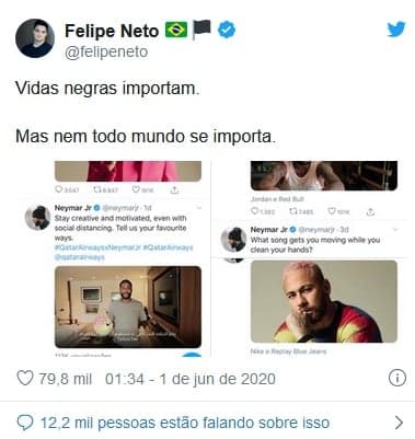 Publicação de Felipe Neto (Foto: Reprodução/Twitter)