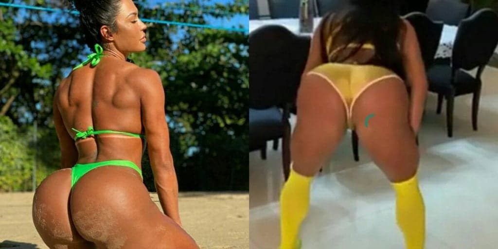Gracyanne Barbosa, esposa de Belo, surge com calcinha atolada de quatro e acaba deixando escapar: "Deu pra ver tudo"