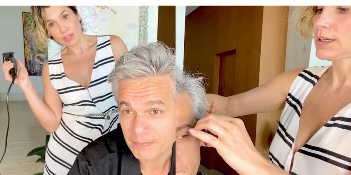Otaviano tem cabelo cortado por Flávia Alessandra (Foto: Reprodução/Instagram) Otaviano tem cabelo cortado por Flávia Alessandra (Foto: Reprodução/Instagram)