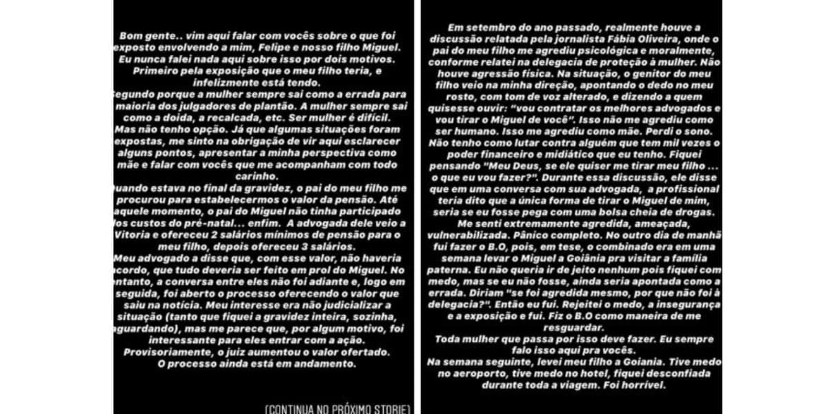Parte do desabafo de Carol Marchezi (Foto: Reprodução/Instagram)