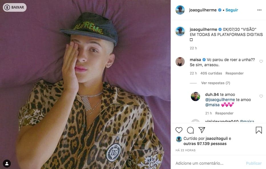 João Guilherme era viciado em roer unhas (Foto: reprodução/Instagram)