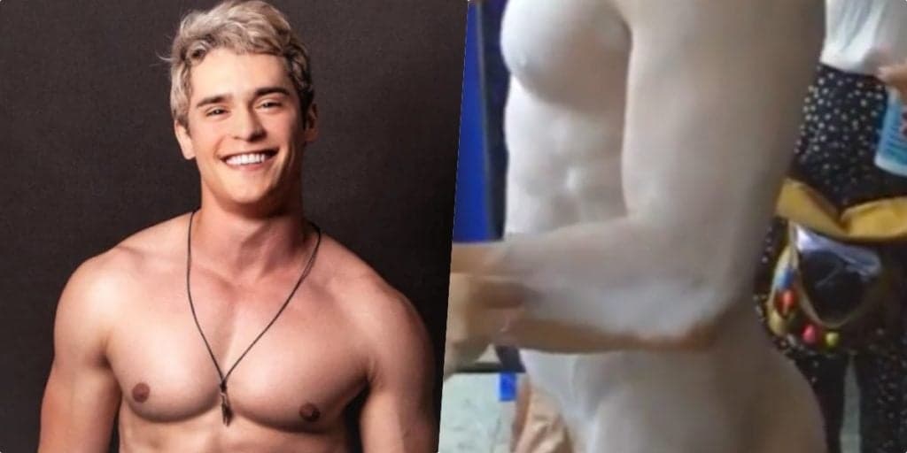 Galã da Record e Globo, surge completamente nu, deixa tapa sexo gigante à mostra e público vai ao delírio: "Tromba"