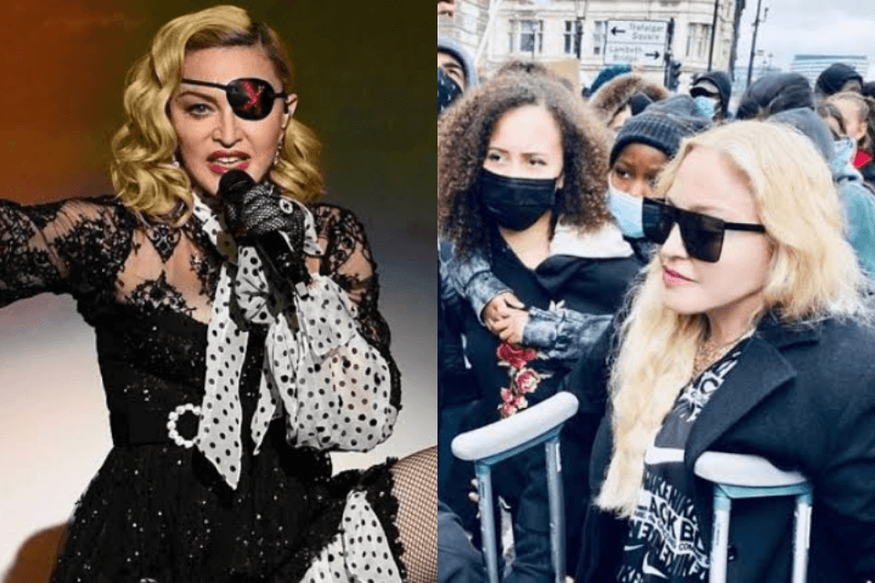 Madonna, em luta contra o racismo, vai às ruas de muletas e participa de protesto: "essa luta é de todos"
