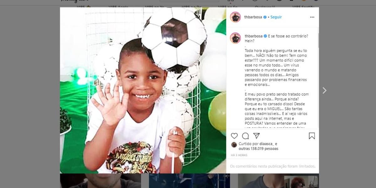 Thiaguinho fez homenagem ao menino Miguel (Foto: Reprodução/Instagram) Thiaguinho fez homenagem ao menino Miguel (Foto: Reprodução/Instagram)